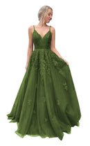 Olive Green A - Line Skirt Tulle Lace Appliques Bridesmaid Dress 4