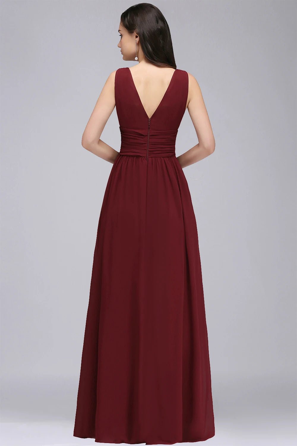 A-line V-neck Floor-length Chiffon Bridesmaid Dress