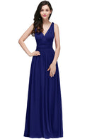 Royal Blue A - line V - neck Floor - length Chiffon Bridesmaid Dress 2