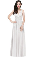 White A - line V - neck Floor - length Chiffon Bridesmaid Dress 2