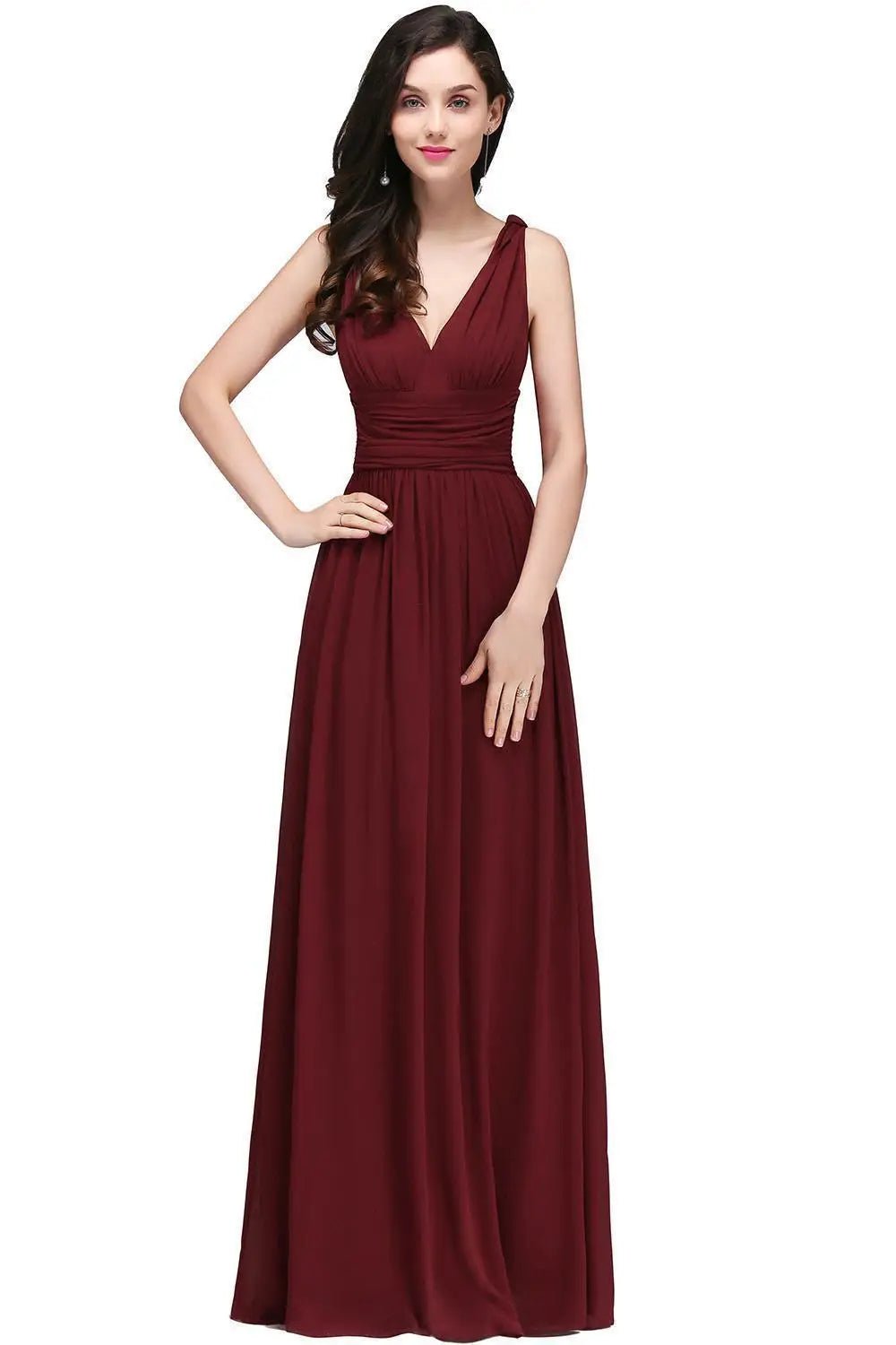 A-line V-neck Floor-length Chiffon Bridesmaid Dress