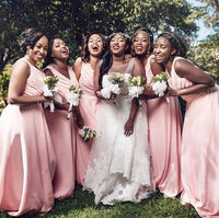 Pink African A - Line Pink Chiffon Long Bridesmaid Dress 2