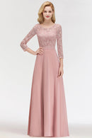 Dusty Pink Applique Scoop Neck 3/4 Sleeve Long Bridesmaid Dress 2