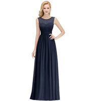 Navy Blue Applique Scoop Neck 3/4 Sleeve Long Bridesmaid Dress 2