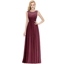 Burgundy Applique Scoop Neck 3/4 Sleeve Long Bridesmaid Dress 2