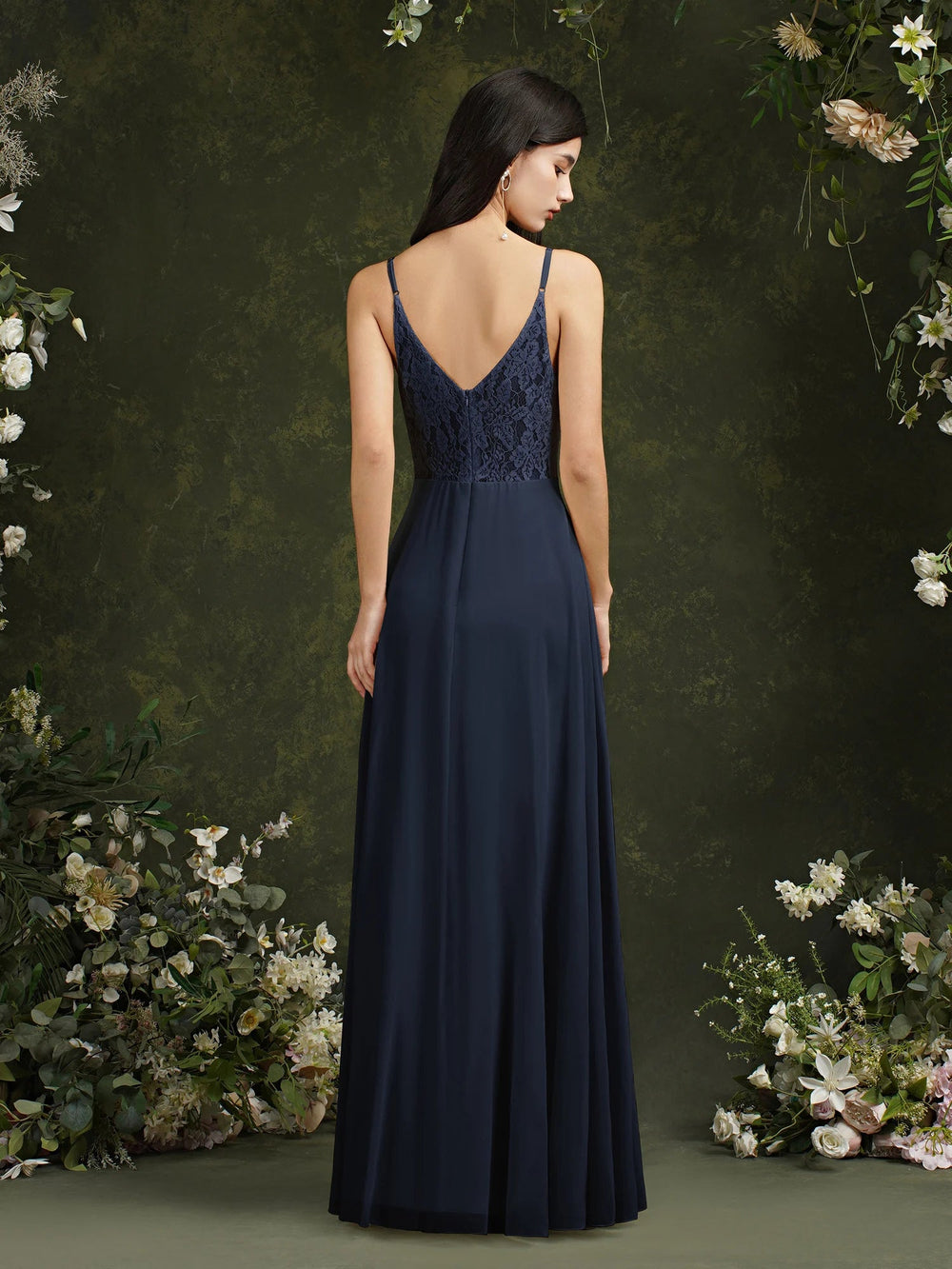 Backless A-Line Chiffon Spaghetti Strap Bridesmaid Dress