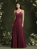 Burgundy Backless A - Line Chiffon Spaghetti Strap Bridesmaid Dress 2