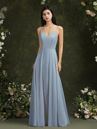 Sky blue Backless A - Line Chiffon Spaghetti Strap Bridesmaid Dress 2