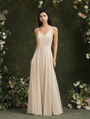 Champagne Backless A - Line Chiffon Spaghetti Strap Bridesmaid Dress 2