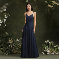 Navy blue Backless A - Line Chiffon Spaghetti Strap Bridesmaid Dress 2