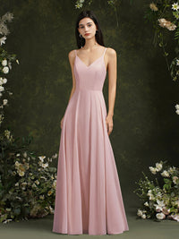 Dusty rose Backless A - Line Chiffon Spaghetti Strap Bridesmaid Dress 2