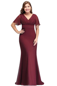 Burgundy Backless A Line Plus Size Chiffon Bridesmaid Dress 16W