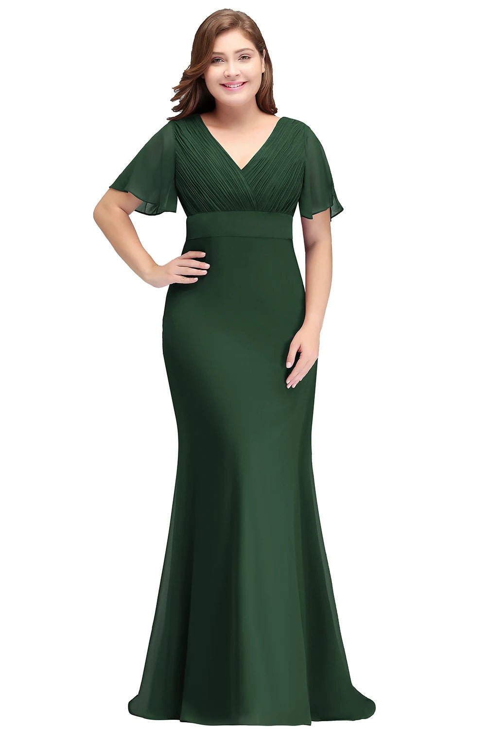 Green Backless A Line Plus Size Chiffon Bridesmaid Dress 16W