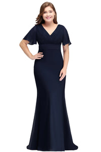 Navy Blue Backless A Line Plus Size Chiffon Bridesmaid Dress 16W