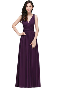 Purple Burgundy V - Neck A - Line Chiffon Bridesmaid Dress 2