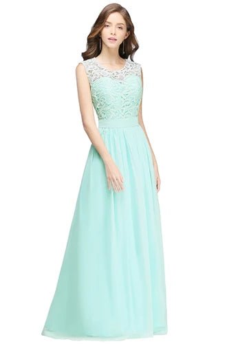 Mint green Chiffon A - Line Maxi Long Bridesmaid Dresses 2