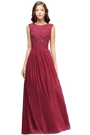 Burgundy Chiffon A - Line Maxi Long Bridesmaid Dresses 2