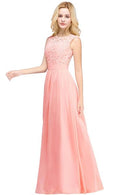 Pink Chiffon A - Line Maxi Long Bridesmaid Dresses 2