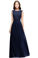 Navy blue Chiffon A - Line Maxi Long Bridesmaid Dresses 2