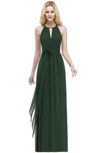 dark green Chiffon A - Line O - Neck Bridesmaid Dress 2