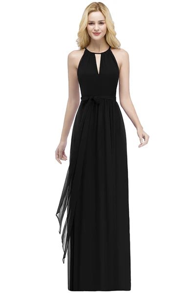 black Chiffon A - Line O - Neck Bridesmaid Dress 2