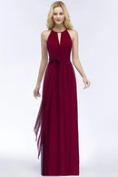 burgundy Chiffon A - Line O - Neck Bridesmaid Dress 2