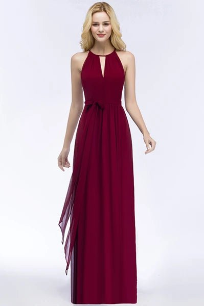 burgundy Chiffon A - Line O - Neck Bridesmaid Dress 2