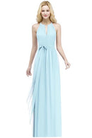 sky blue Chiffon A - Line O - Neck Bridesmaid Dress 2