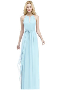 sky blue Chiffon A - Line O - Neck Bridesmaid Dress 2