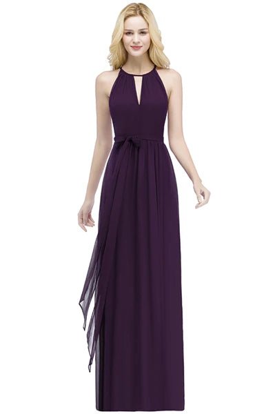 purple Chiffon A - Line O - Neck Bridesmaid Dress 2