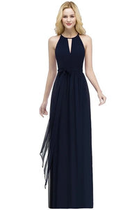 navy blue Chiffon A - Line O - Neck Bridesmaid Dress 2