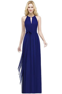 royal blue Chiffon A - Line O - Neck Bridesmaid Dress 2