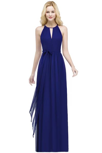 royal blue Chiffon A - Line O - Neck Bridesmaid Dress 2