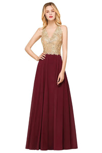 Burgundy Chiffon Backless Bridesmaid Dress Floor Length 2