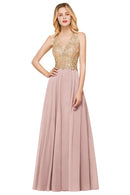 Pink Chiffon Backless Bridesmaid Dress Floor Length 2