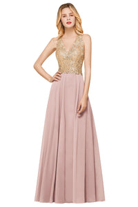 Pink Chiffon Backless Bridesmaid Dress Floor Length 2