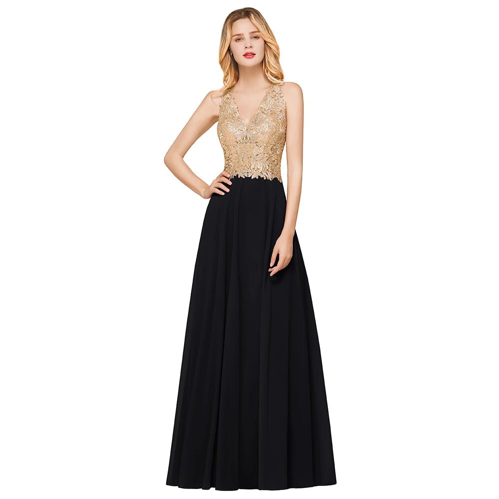 Navy Blue Chiffon Backless Bridesmaid Dress Floor Length 2