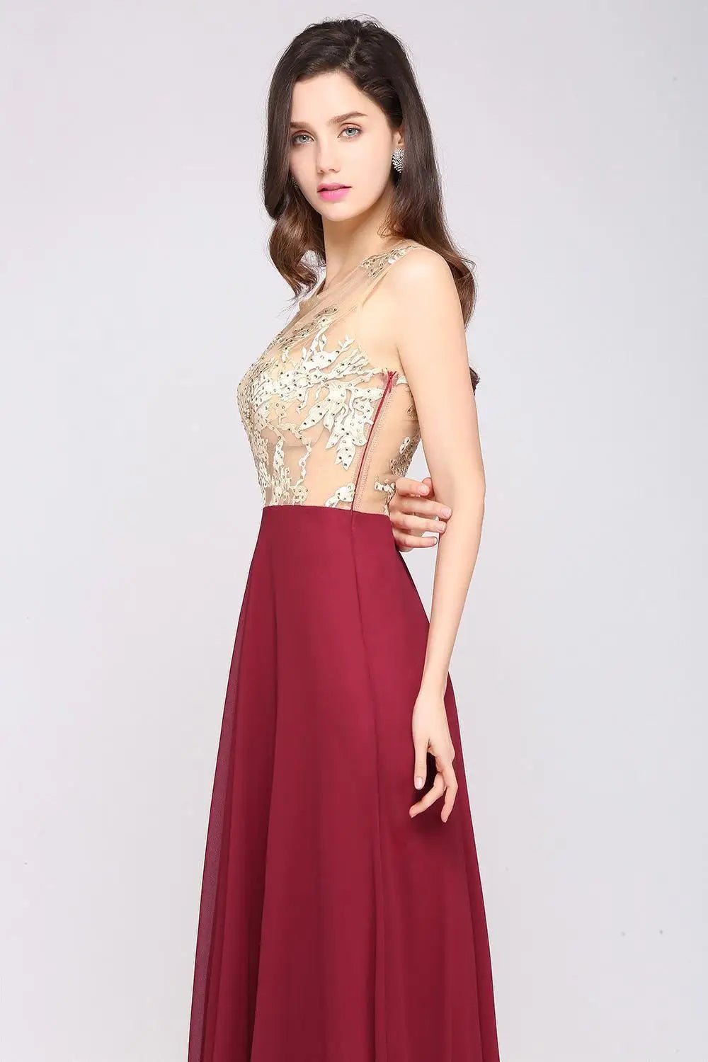 Chiffon Backless Bridesmaid Dress Floor Length