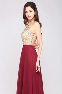 Burgundy Chiffon Backless Bridesmaid Dress Floor Length 2