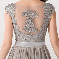 Silver Chiffon Long A - line Lace Applique Sequin Bridesmaid Dress 2