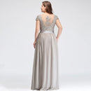 Silver Chiffon Long A - line Lace Applique Sequin Bridesmaid Dress 2