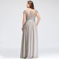 Silver Chiffon Long A - line Lace Applique Sequin Bridesmaid Dress 2