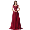 Burgundy Chiffon Long A - line Lace Applique Sequin Bridesmaid Dress 2