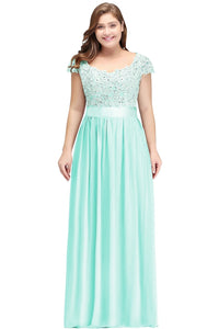 Mint Green Chiffon Long A - line Lace Applique Sequin Bridesmaid Dress 2