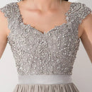 Silver Chiffon Long A - line Lace Applique Sequin Bridesmaid Dress 2