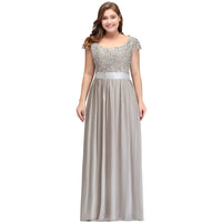 Silver Chiffon Long A - line Lace Applique Sequin Bridesmaid Dress 2