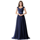 Navy Blue Chiffon Long A - line Lace Applique Sequin Bridesmaid Dress 2