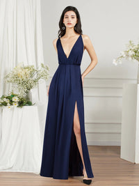 Navy Blue Criss Cross Lace Up Sexy Chiffon Bridesmaid Dress 2