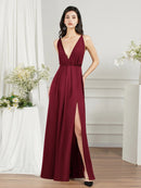 Burgundy Criss Cross Lace Up Sexy Chiffon Bridesmaid Dress 2