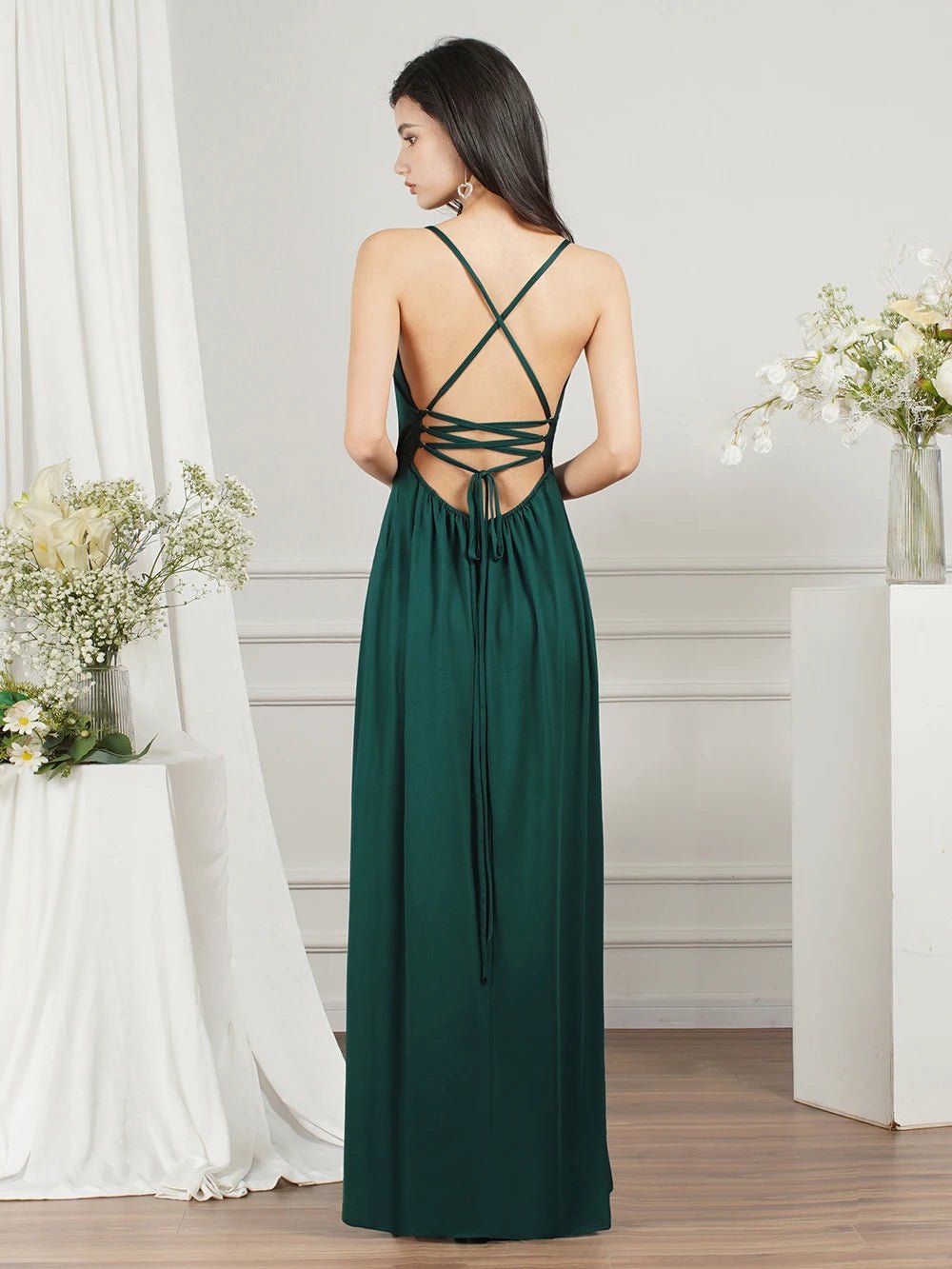 Criss Cross Lace Up Sexy Chiffon Bridesmaid Dress